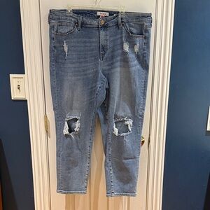 ARULA Medium Blue Distressed Straight Leg Jeans